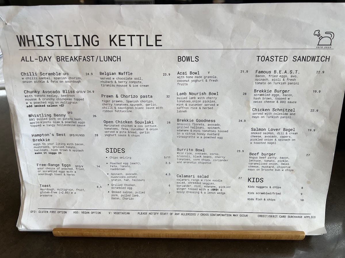 Whistling Kettle Cafe Hampton menu board