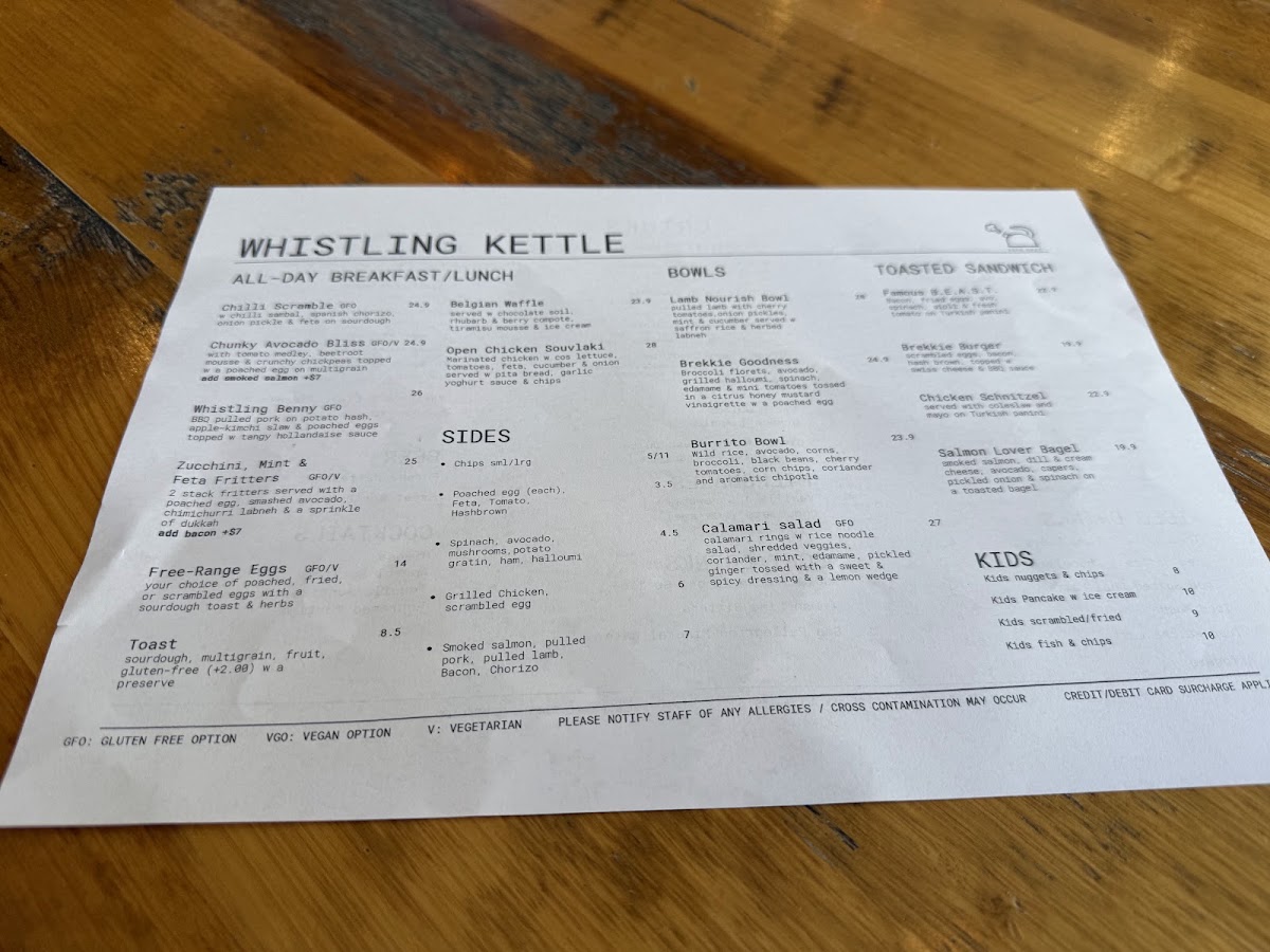 Whistling Kettle Cafe Hampton menu board