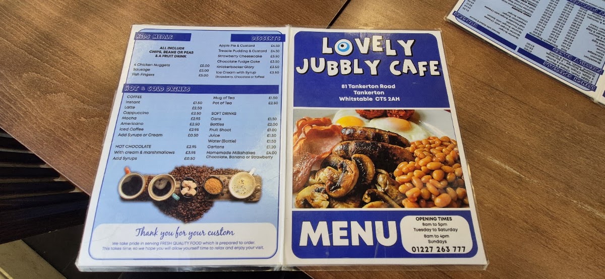 Lovely Jubbly Cafe menu board