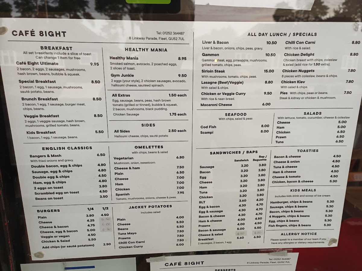 Café 8ight menu board
