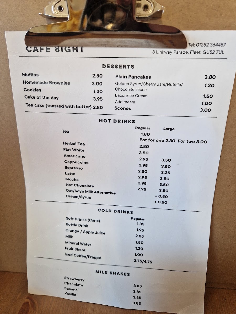 Café 8ight menu board