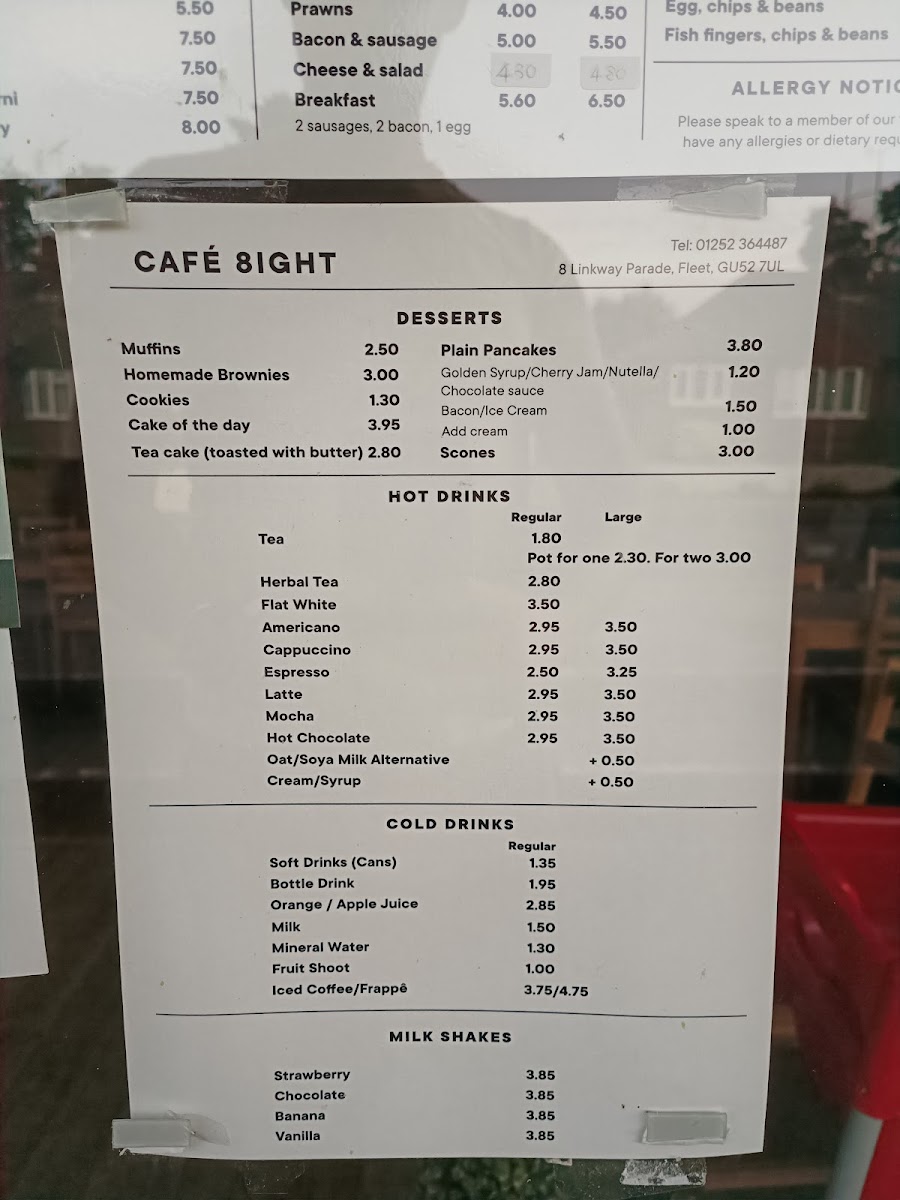 Café 8ight menu board