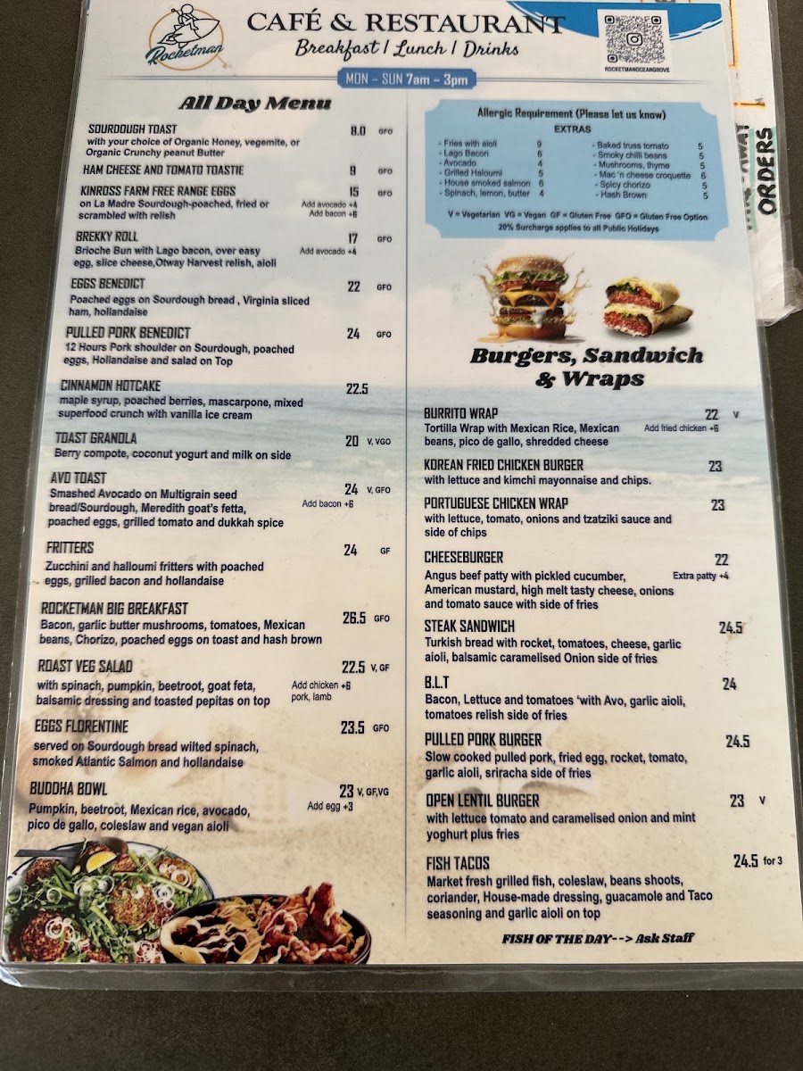 Rocketman Ocean Grove menu board