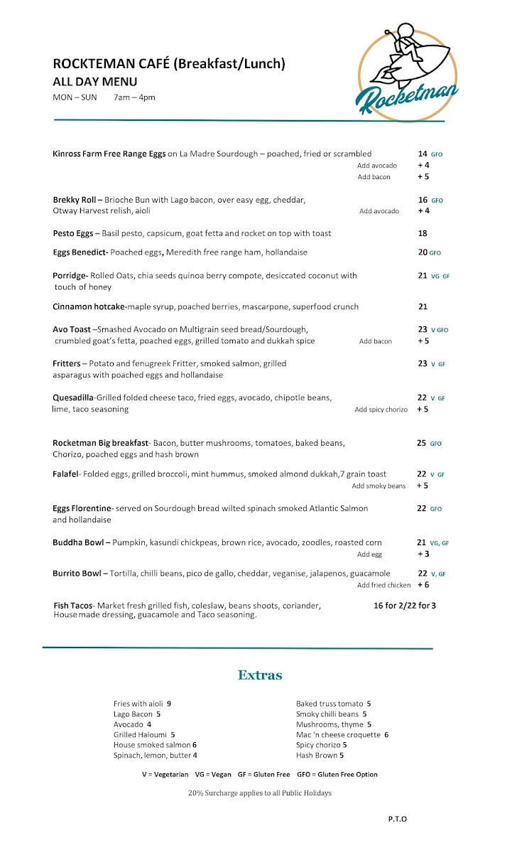 Rocketman Ocean Grove menu board