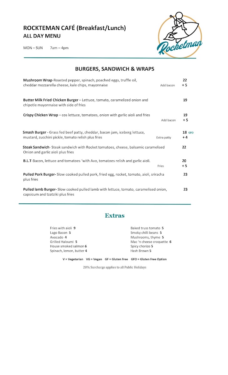 Rocketman Ocean Grove menu board