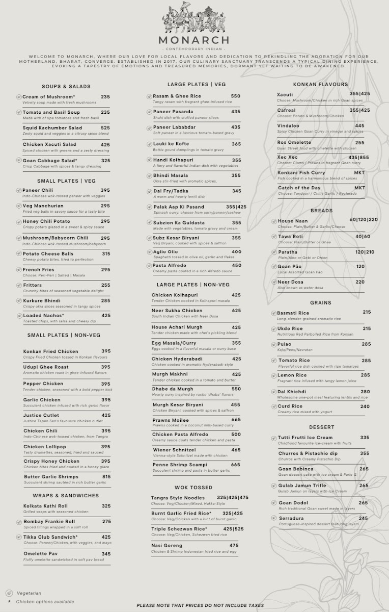 Monarch Lounge & Restaurant menu board