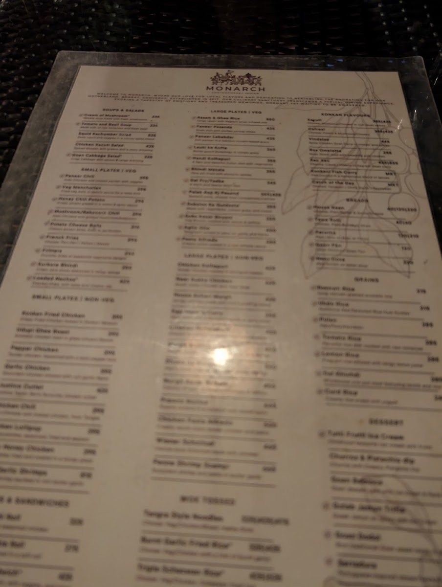 Monarch Lounge & Restaurant menu board