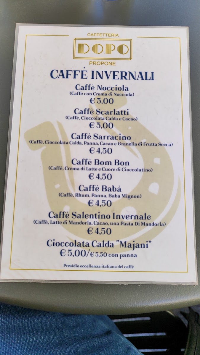 Bar Caffetteria Dopo Caffè menu board