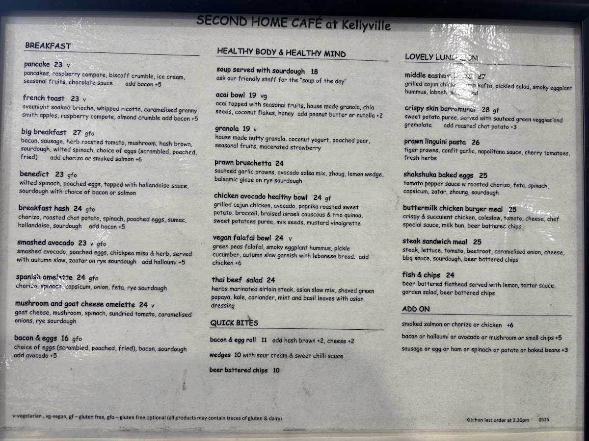 Second Home Cafe - Kellyville menu board