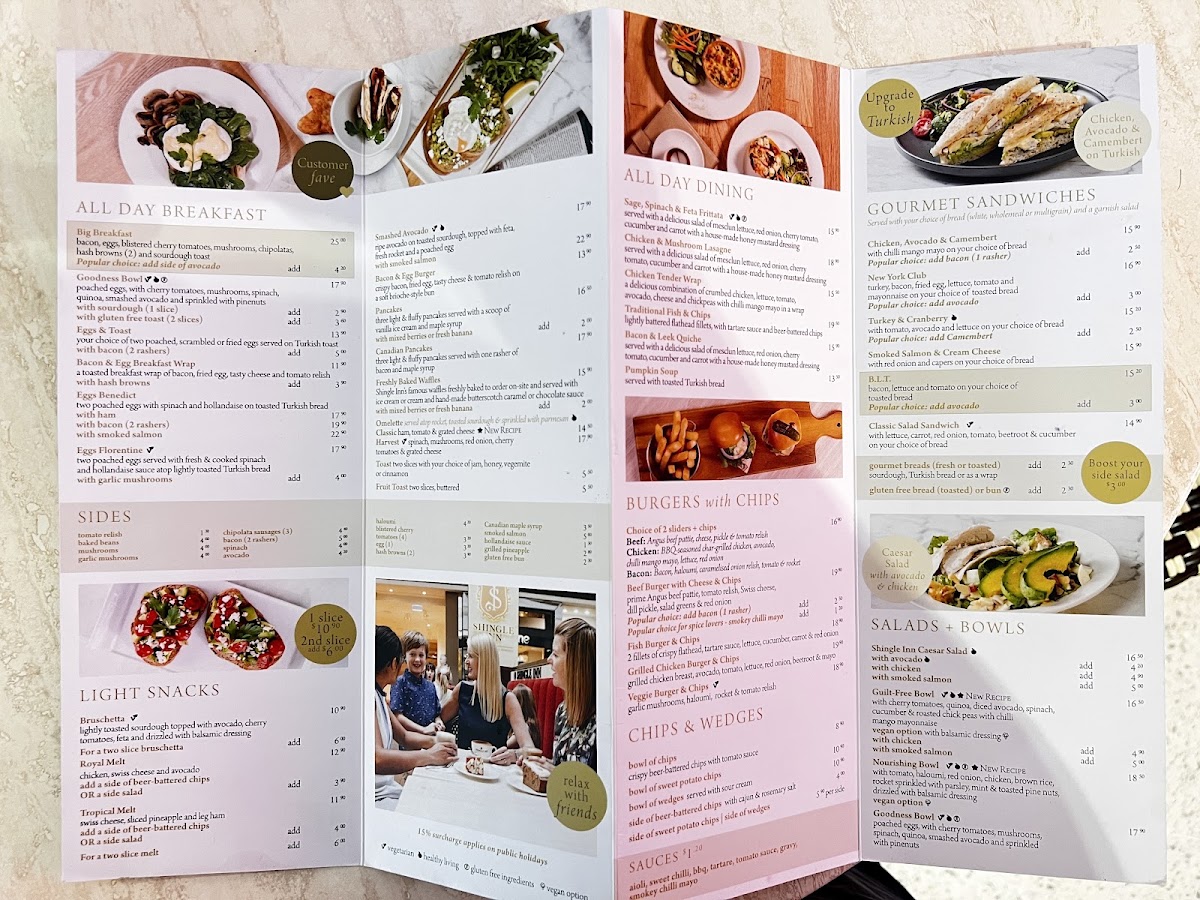Shingle Inn Mt Gravatt menu board