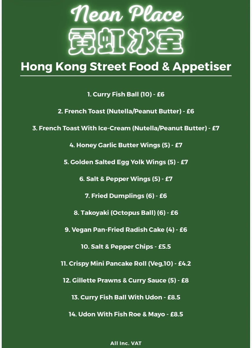 Neon Place menu board