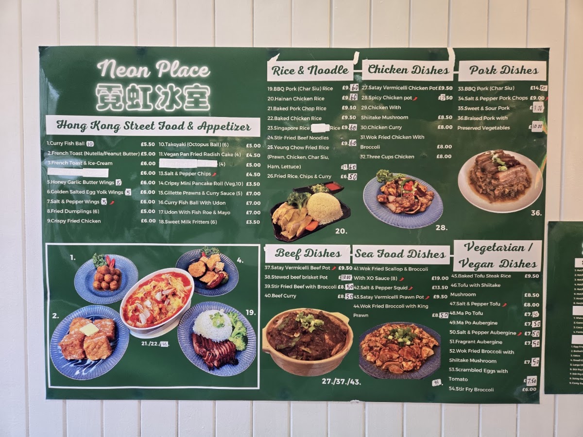 Neon Place menu board