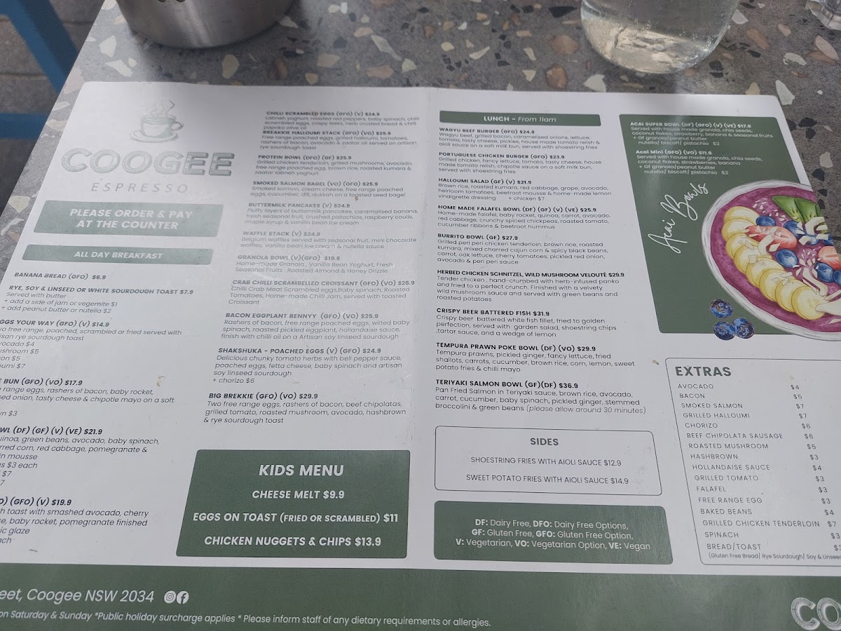 Coogee espresso menu board