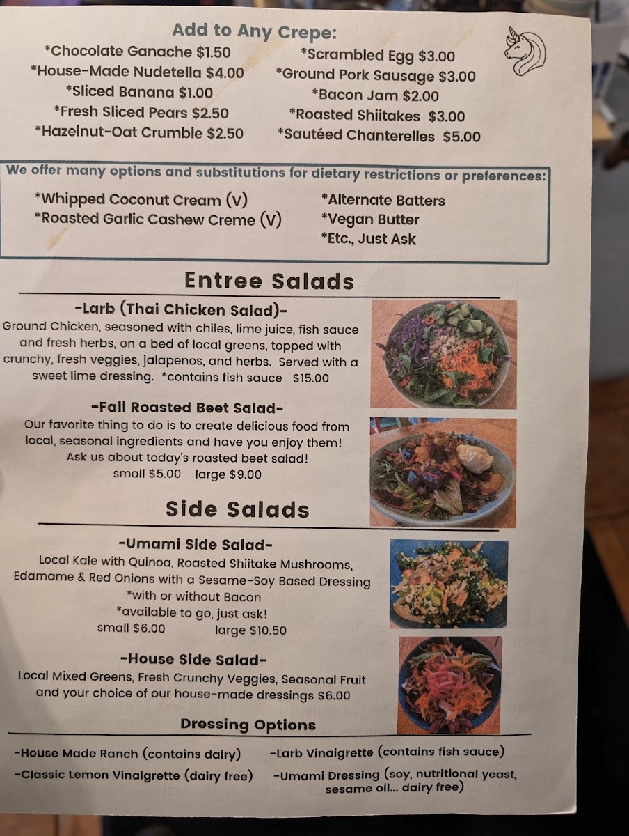 The Naked Crepe Cafe menu board