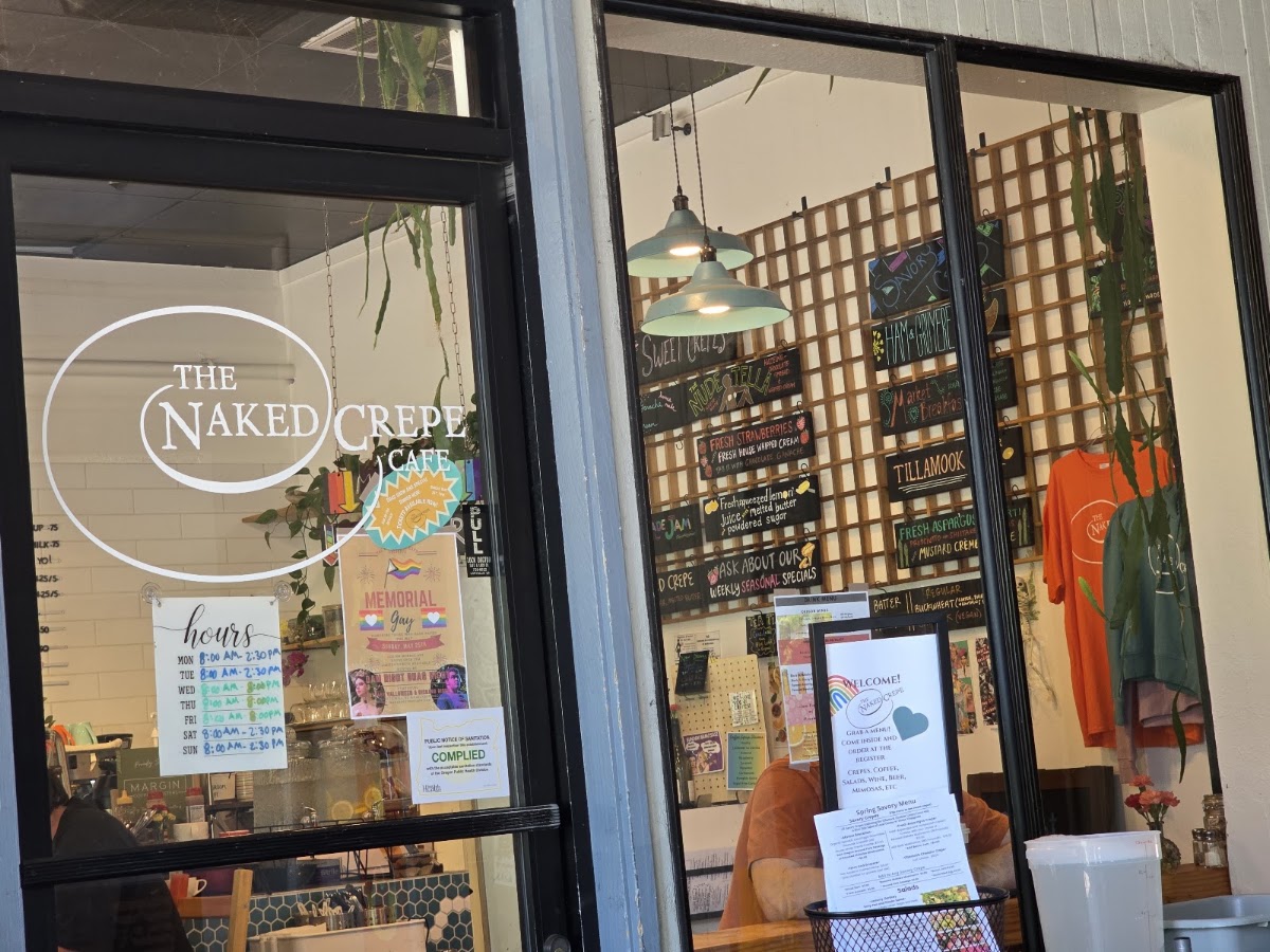 The Naked Crepe Cafe menu board