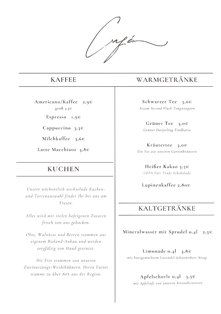 Hof Sickenberg - Bioland Café menu board