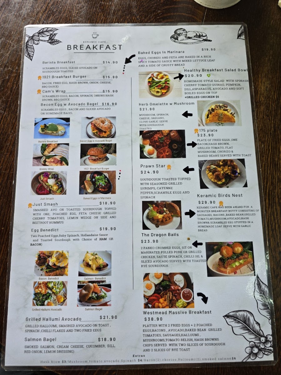 Keramic Cafe & Restaurant menu board