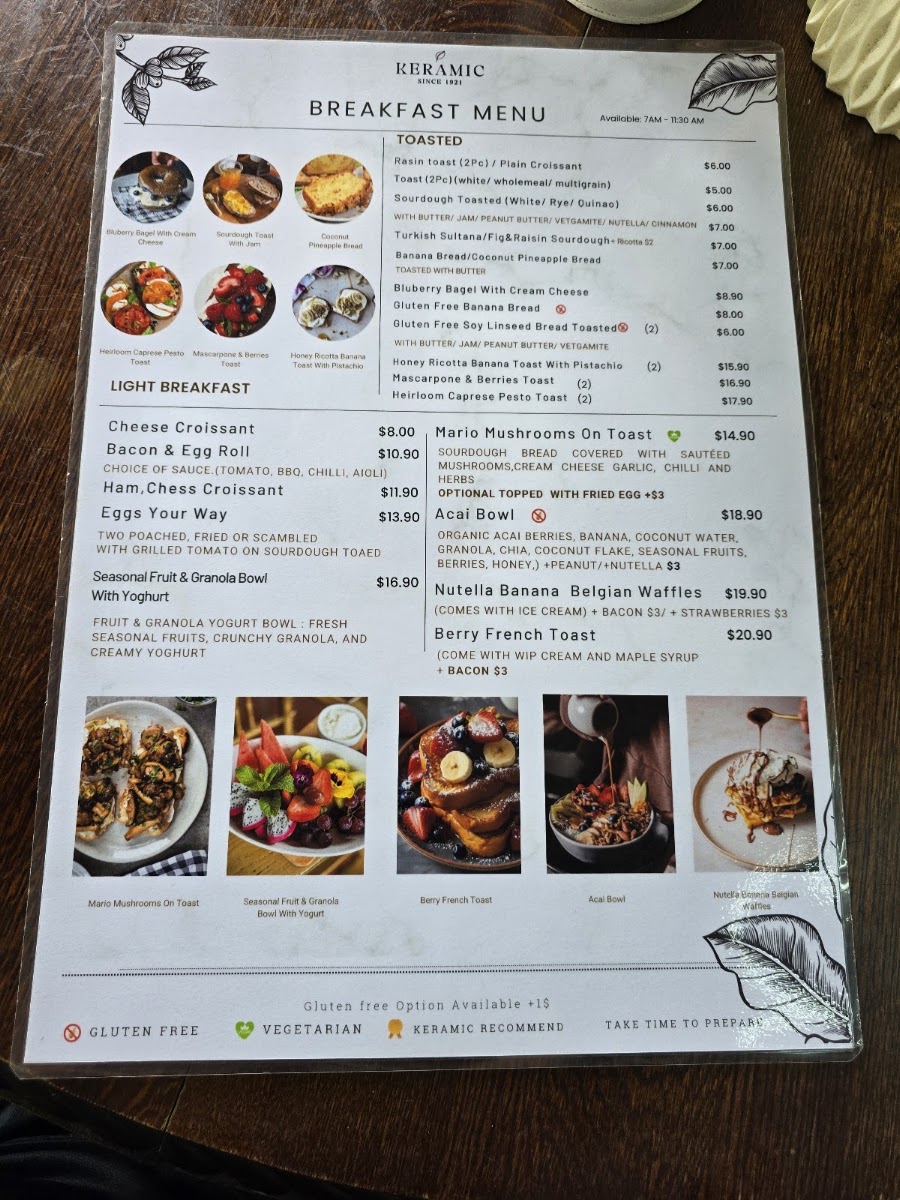 Keramic Cafe & Restaurant menu board