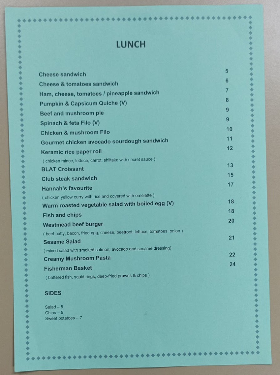 Keramic Cafe & Restaurant menu board