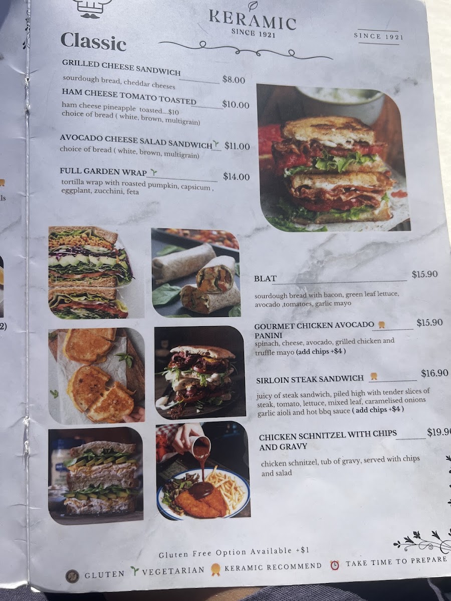 Keramic Cafe & Restaurant menu board