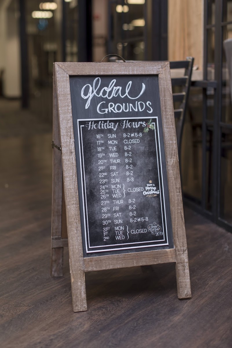 Global Grounds Coffee menu board