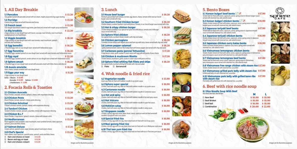 Sphere Cafe menu board