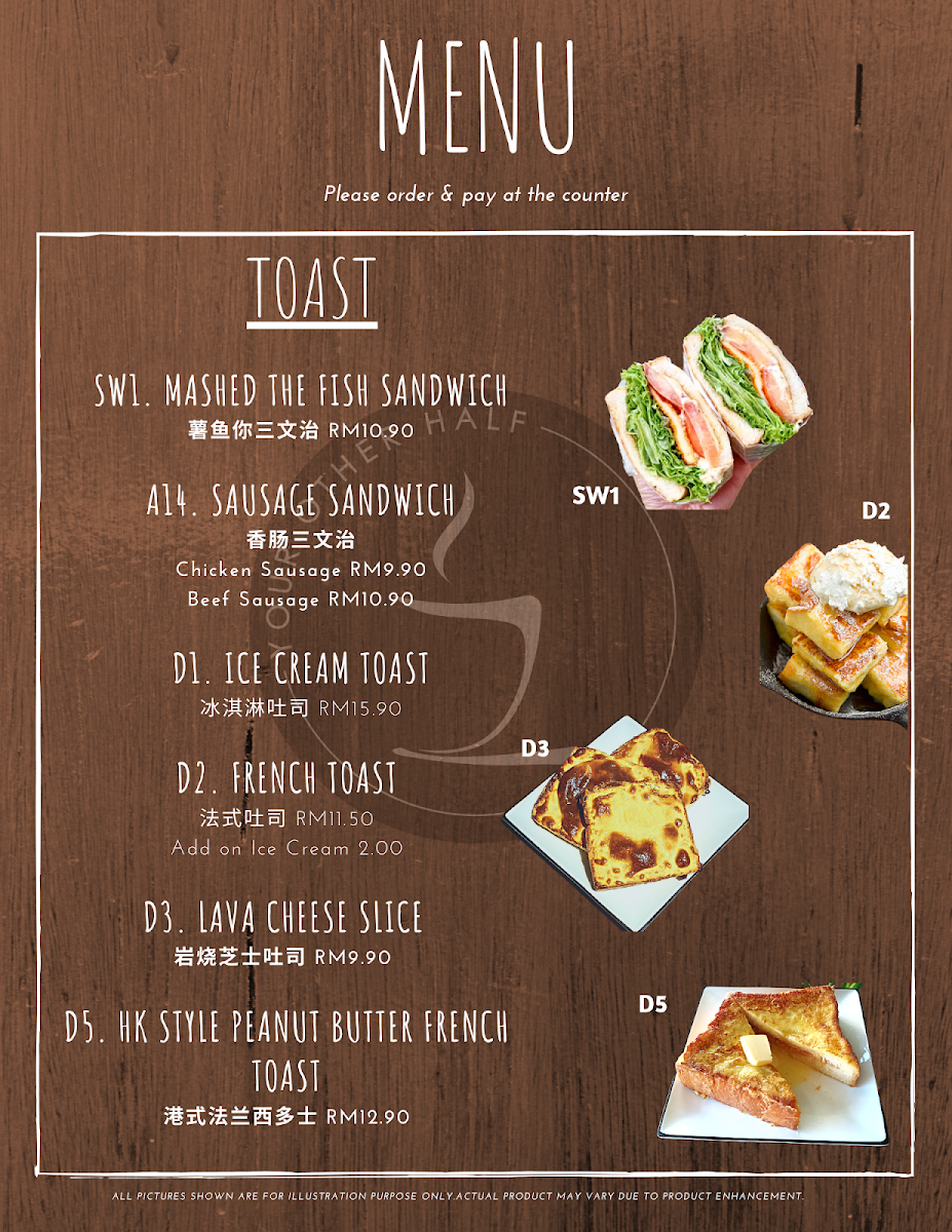 One Over Two Cafe menu board