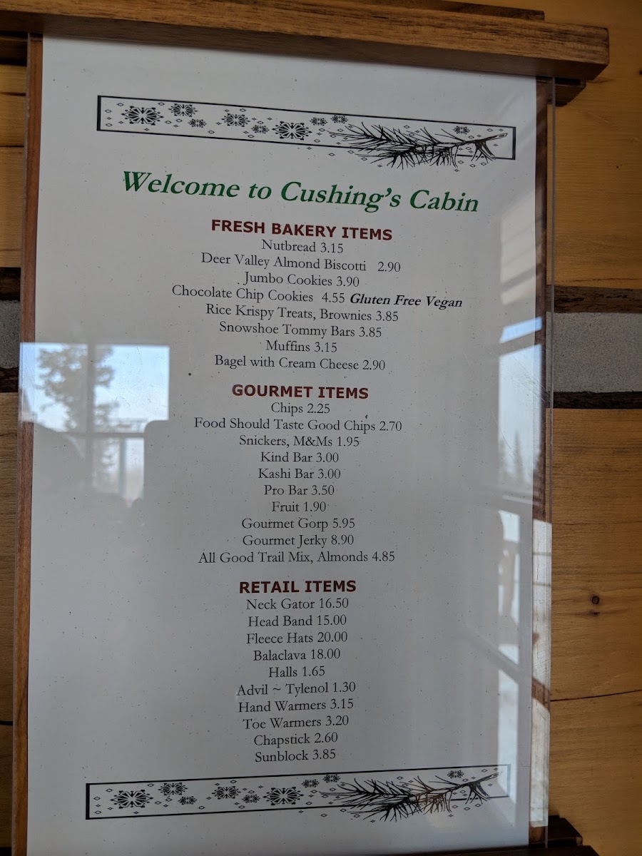 Cushing’s Cabin menu board