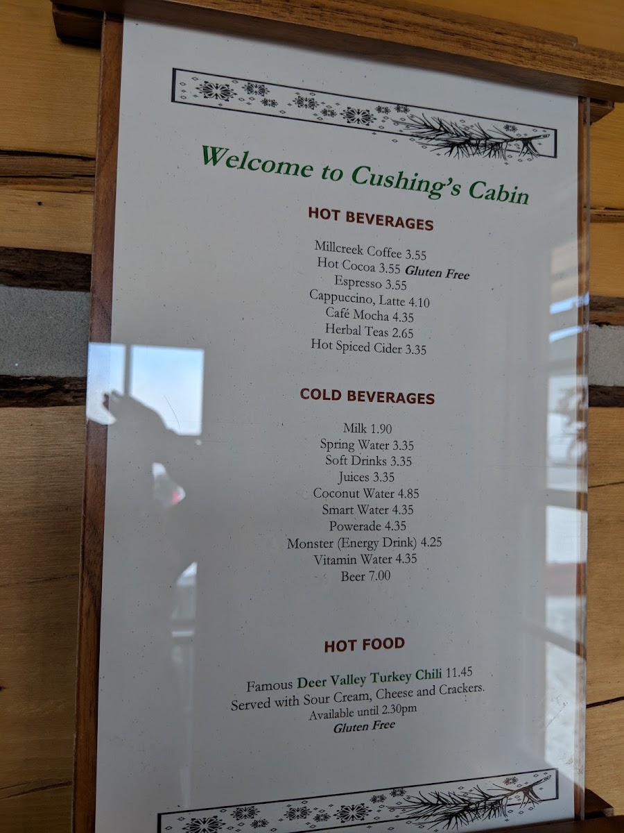 Cushing’s Cabin menu board