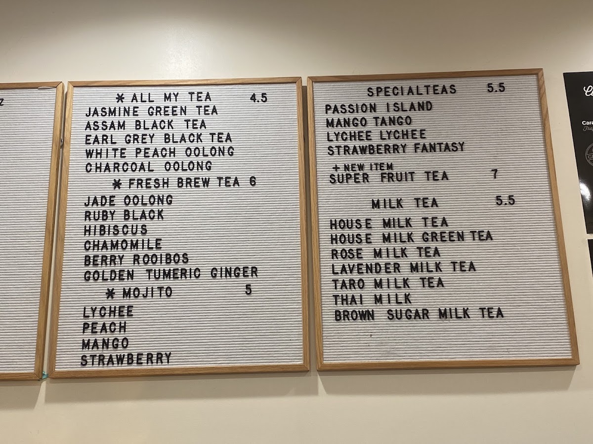 AllMyTea Cafe menu board
