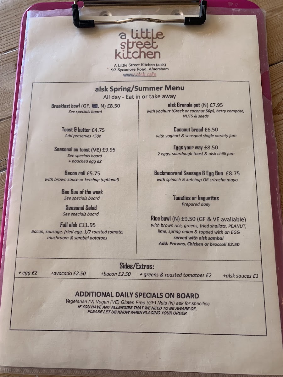 A Little Street Kitchen menu board