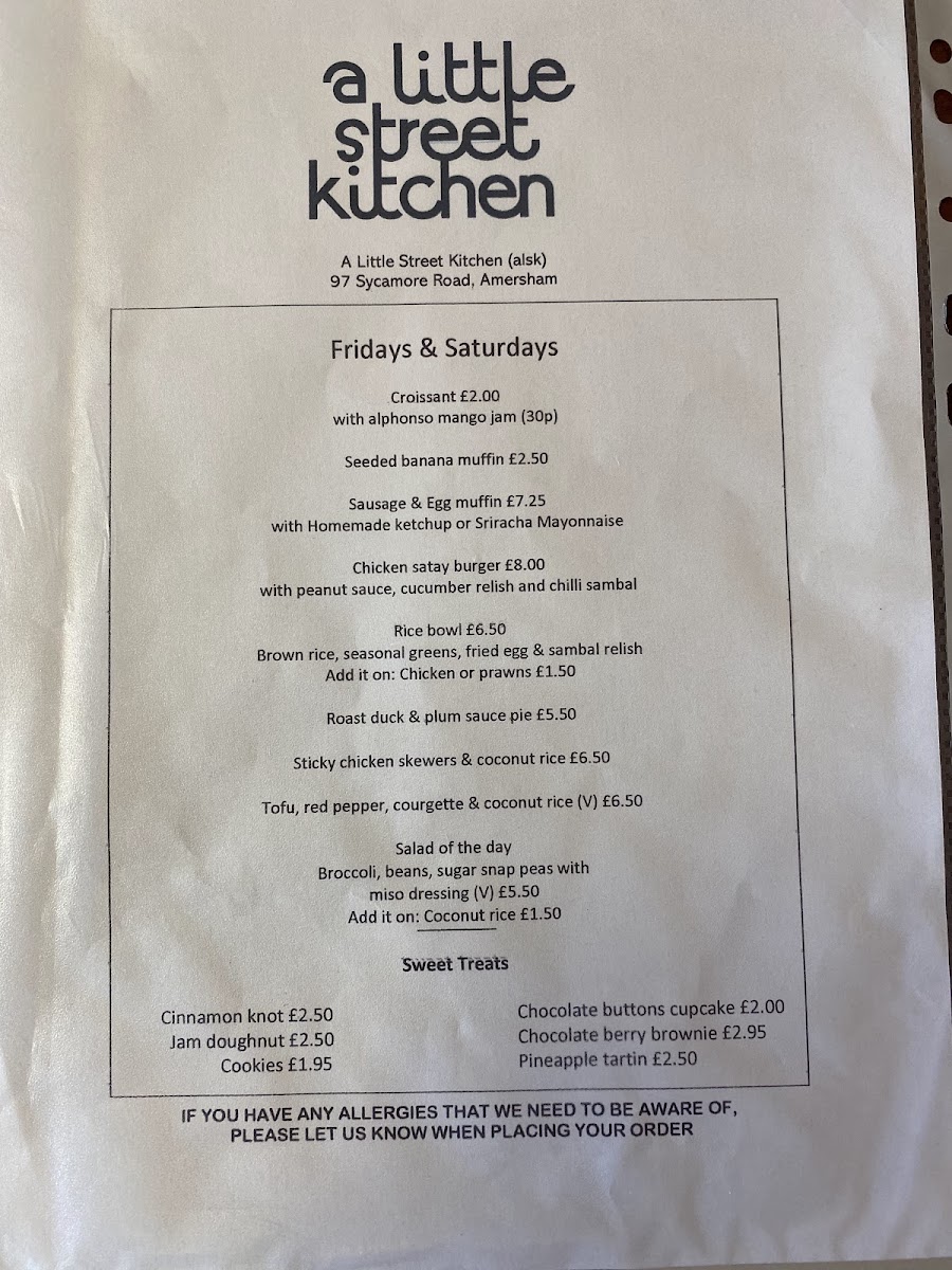 A Little Street Kitchen menu board