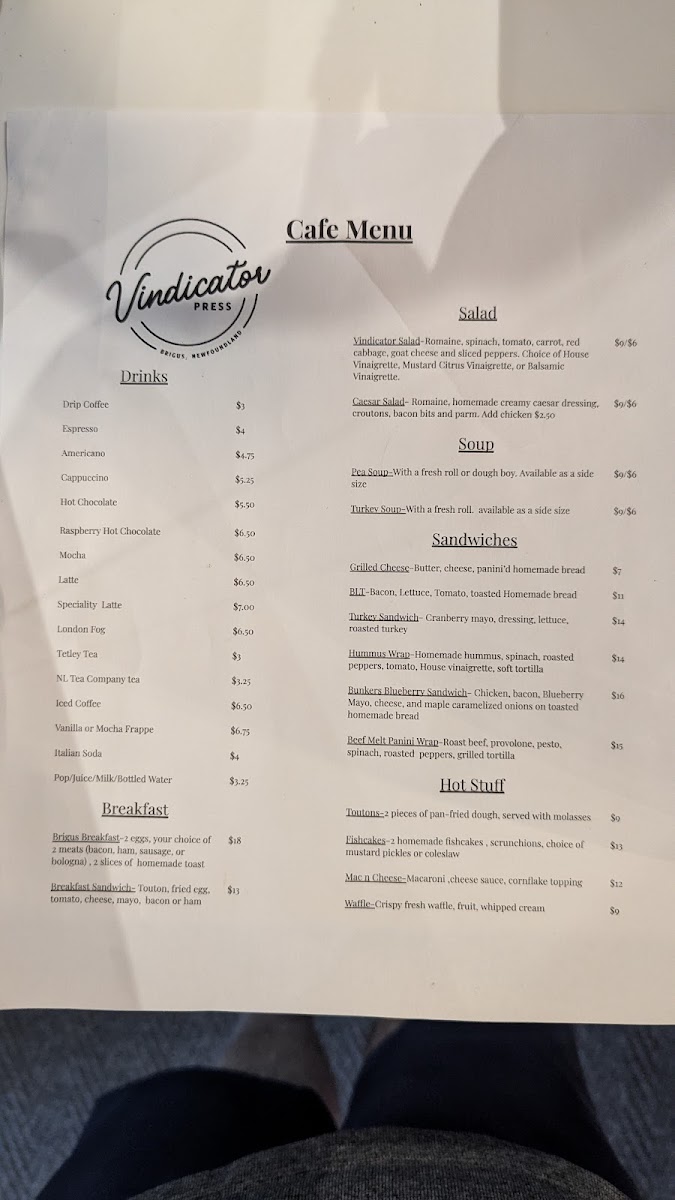 Vindicator Press Incorporated menu board