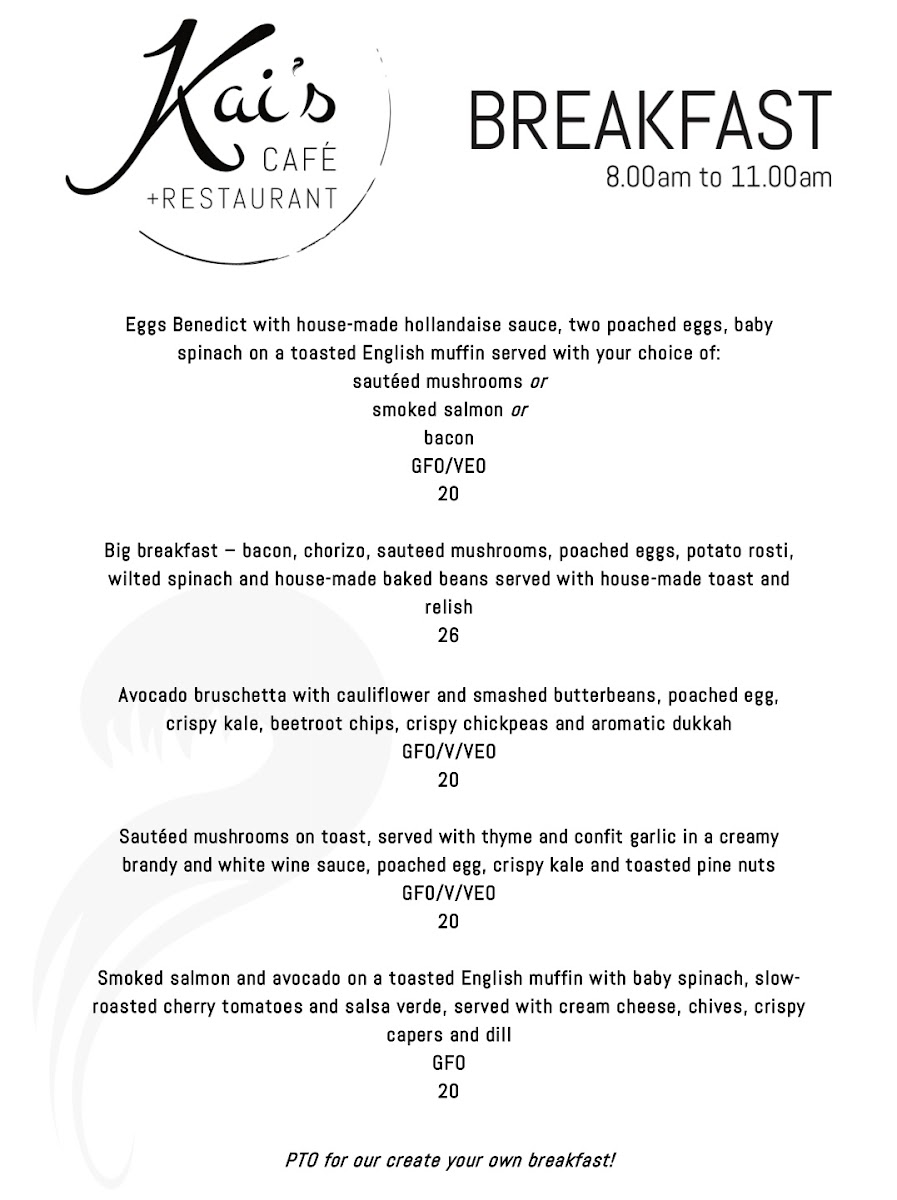 Kai's Cafe and Restaurant menu board