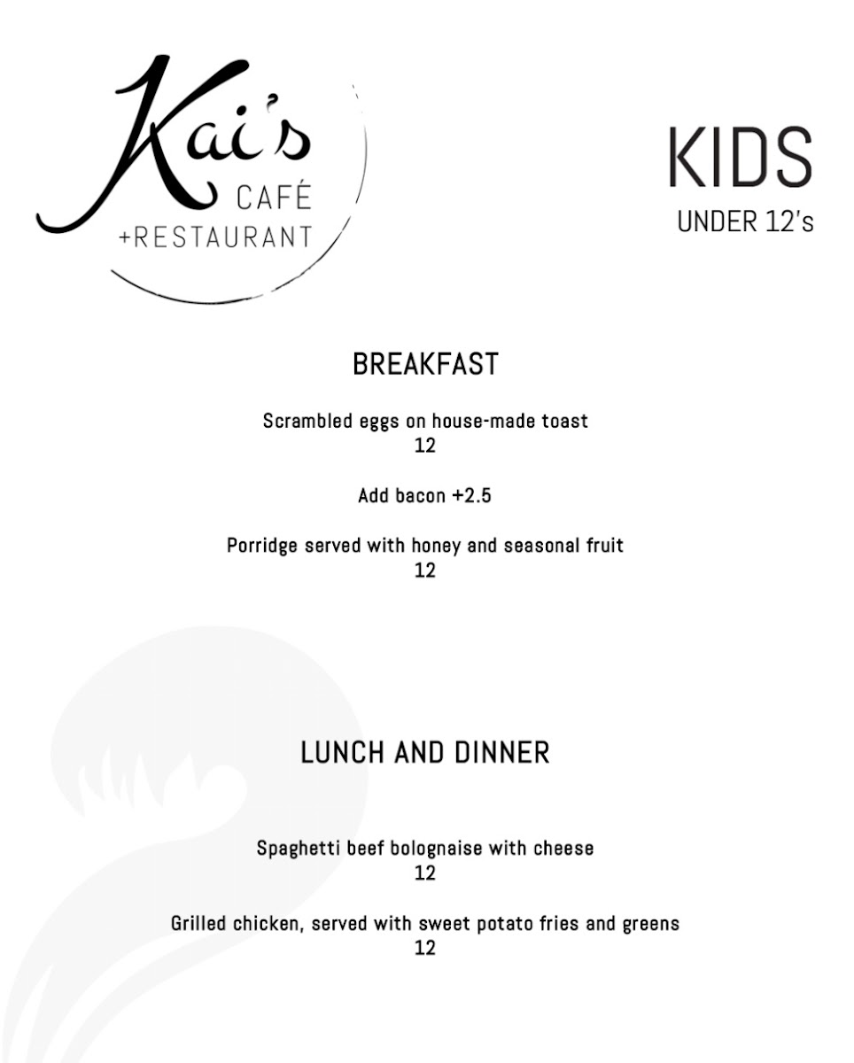 Kai's Cafe and Restaurant menu board