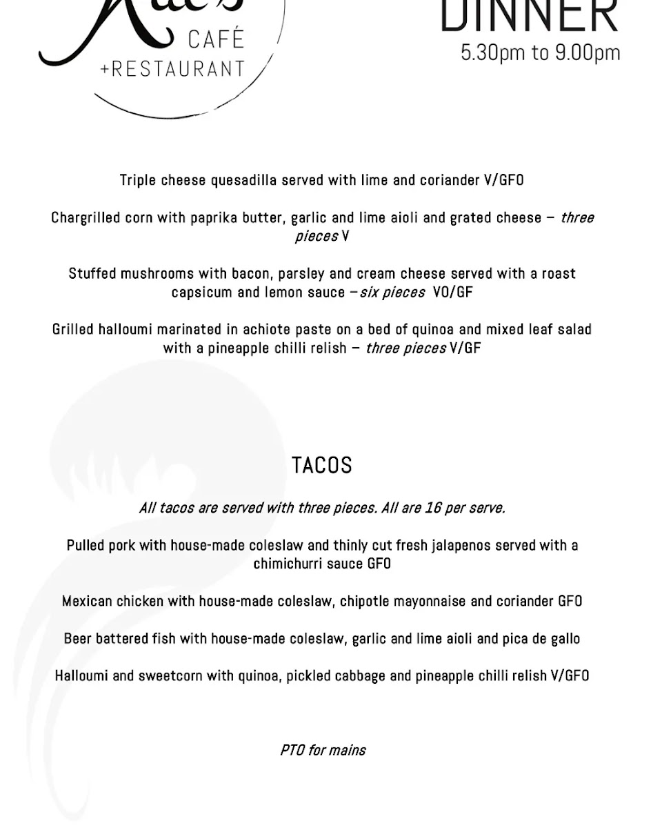 Kai's Cafe and Restaurant menu board