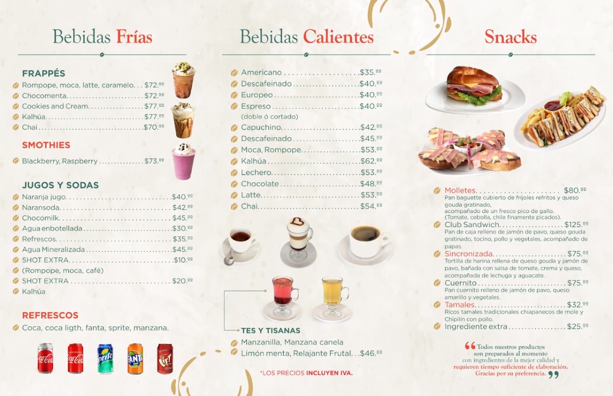 Cerro Brujo Mx Café Galería menu board