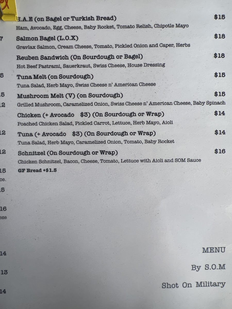 Shot on Military menu board