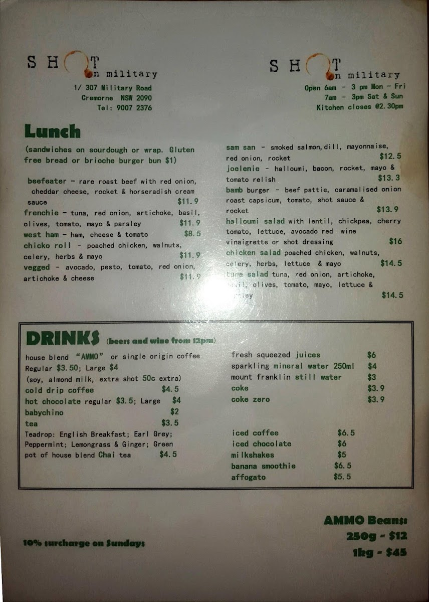 Shot on Military menu board