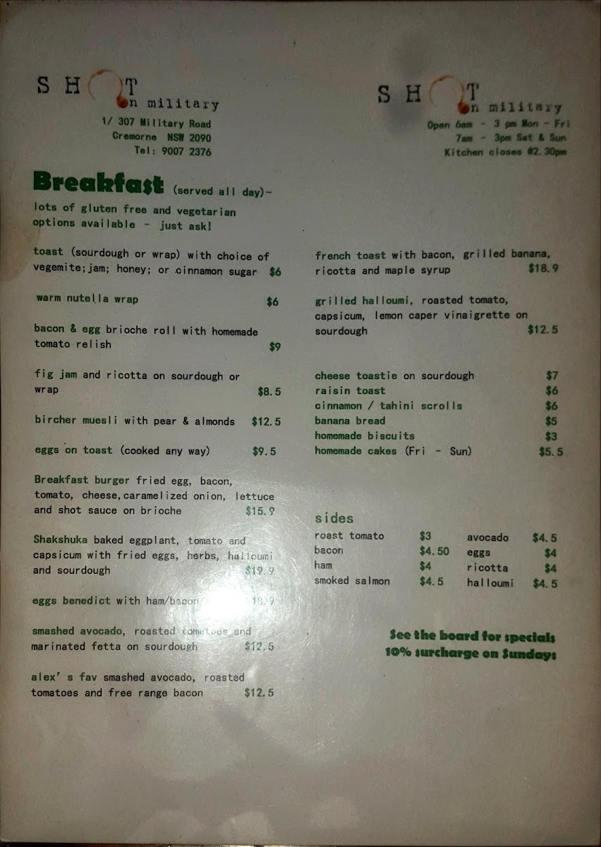 Shot on Military menu board