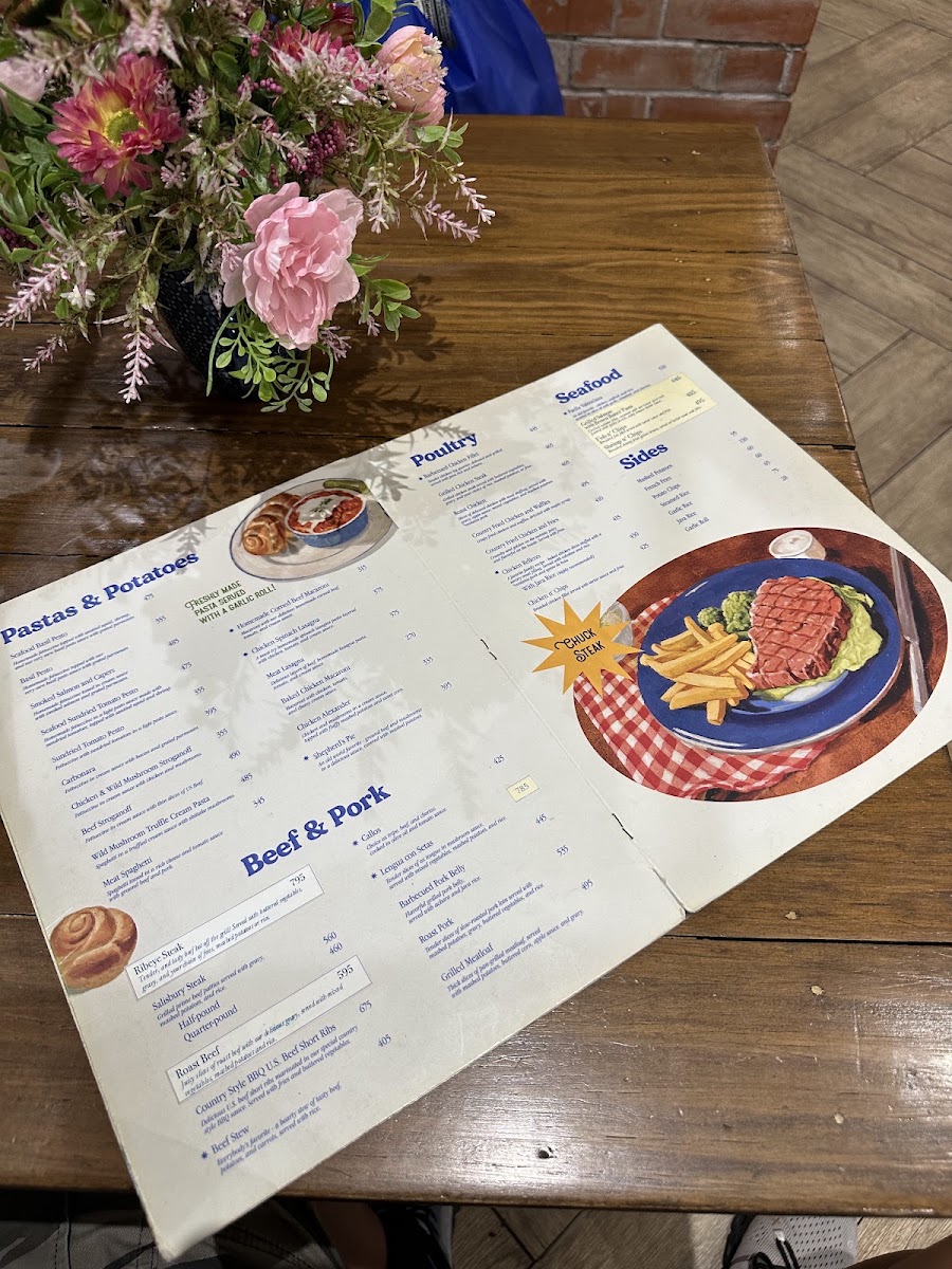 Mom & Tina's Bakery Cafe menu board