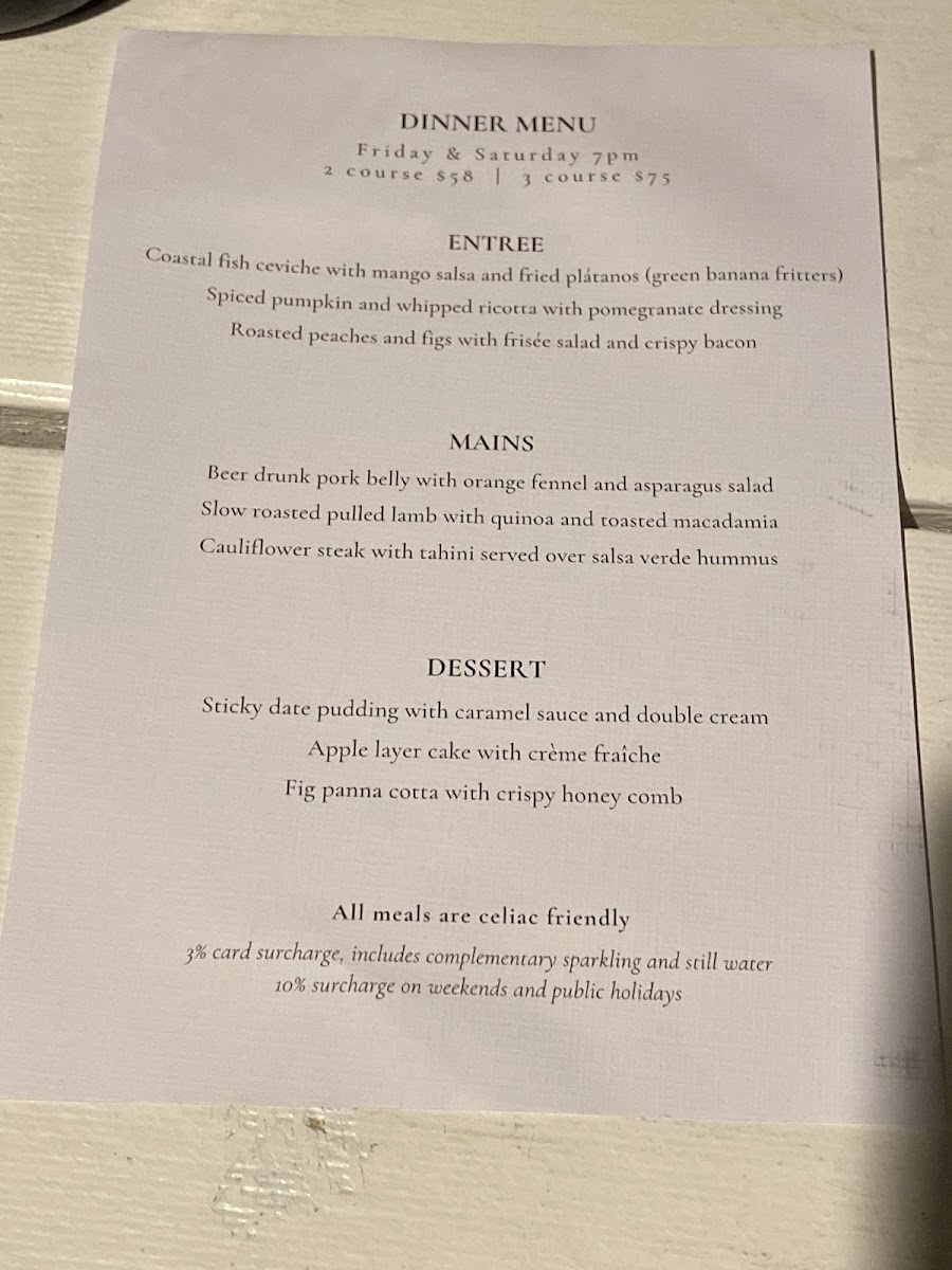 Aqua Kitchen and Bar menu board