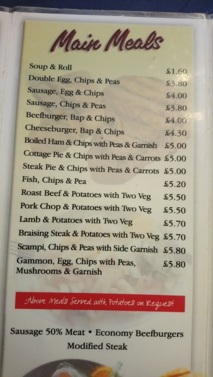 Jenny's Round Table Cafe menu board