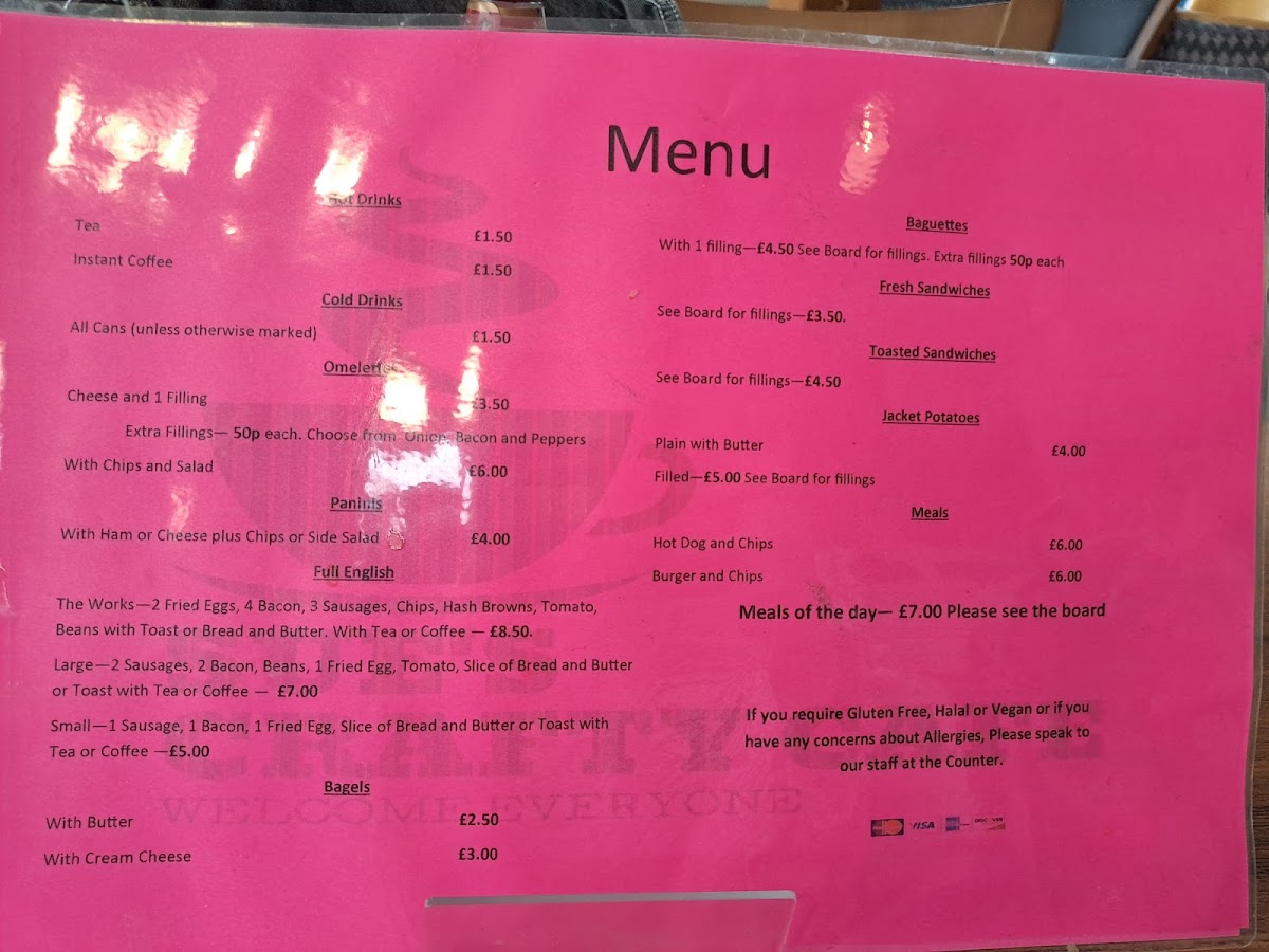 Sue's Crafty Cafe menu board
