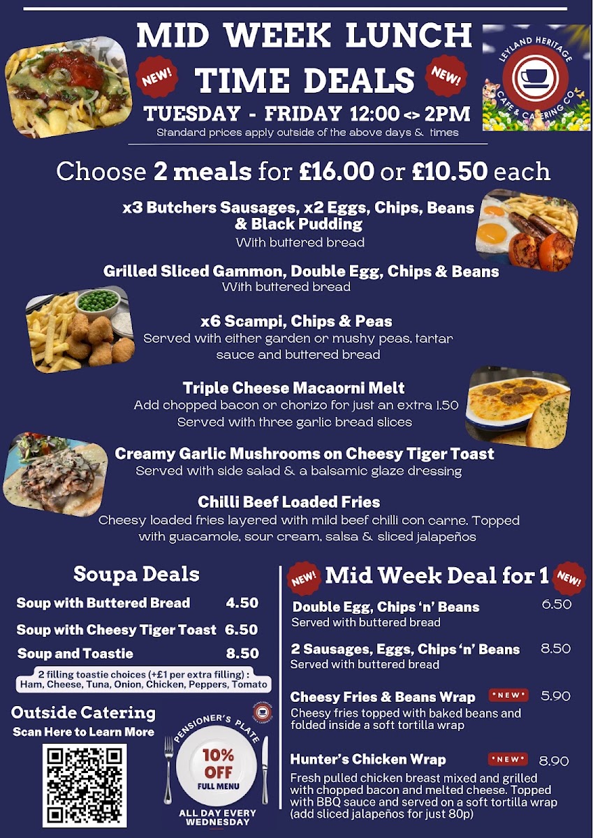 Leyland Heritage Café & Catering Co Ltd menu board