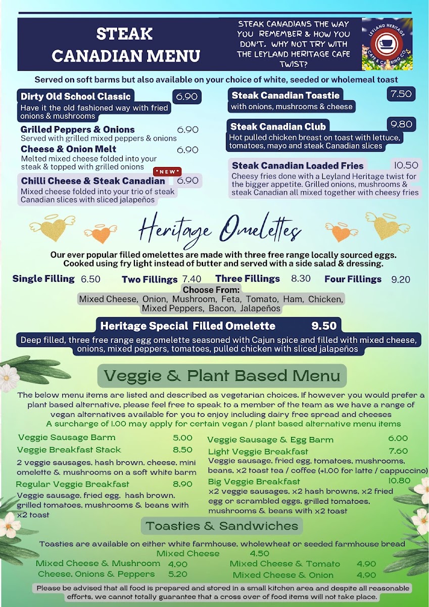 Leyland Heritage Café & Catering Co Ltd menu board