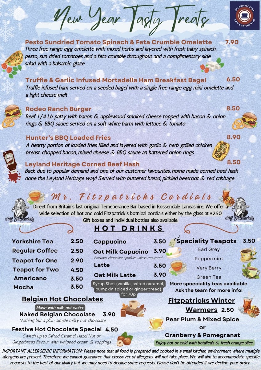 Leyland Heritage Café & Catering Co Ltd menu board