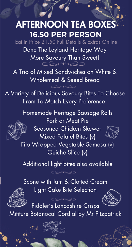 Leyland Heritage Café & Catering Co Ltd menu board