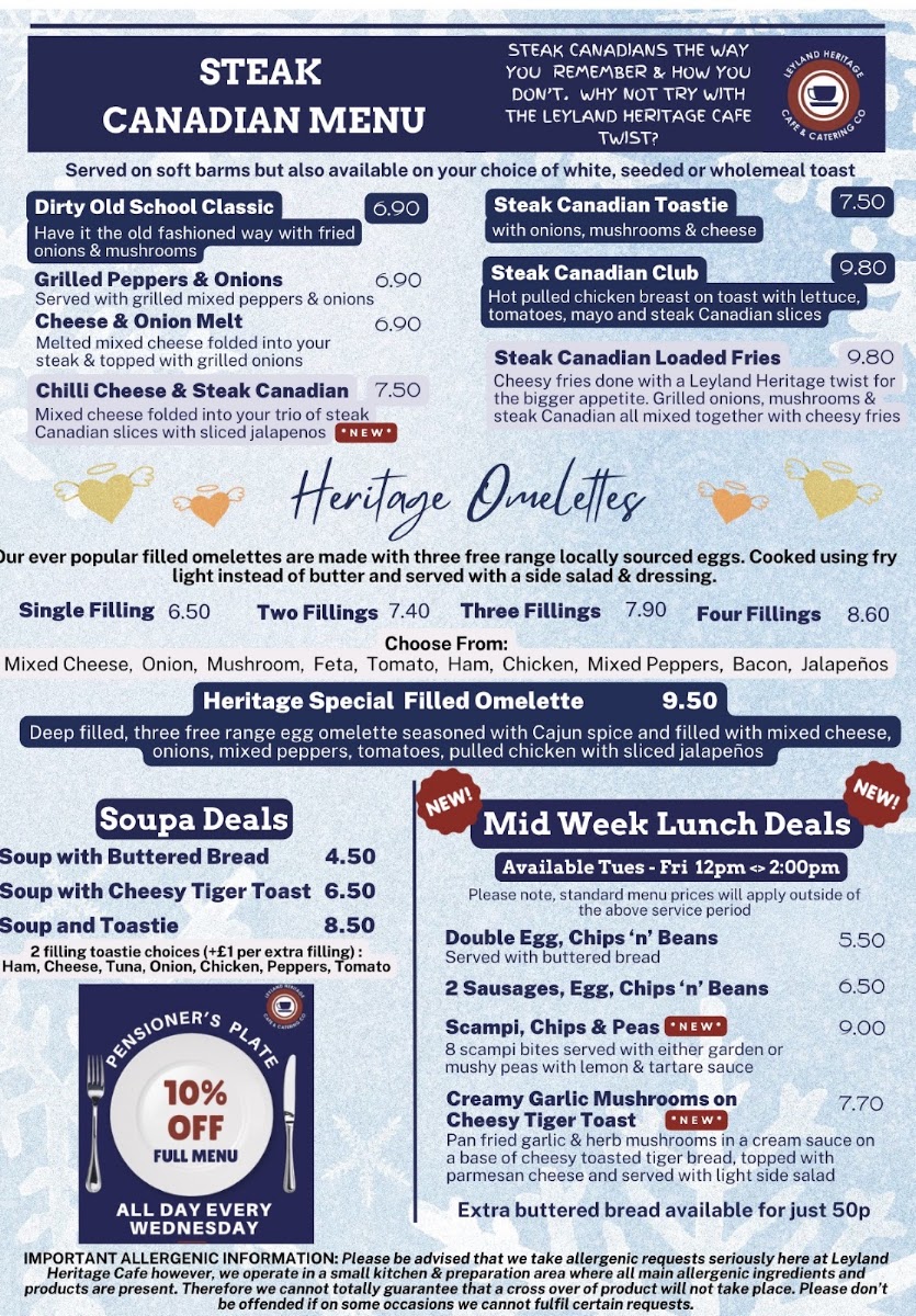 Leyland Heritage Café & Catering Co Ltd menu board