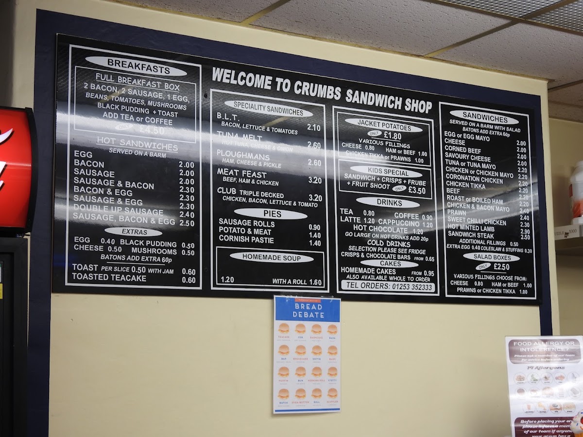 Crumbs Sandwich Shop menu board